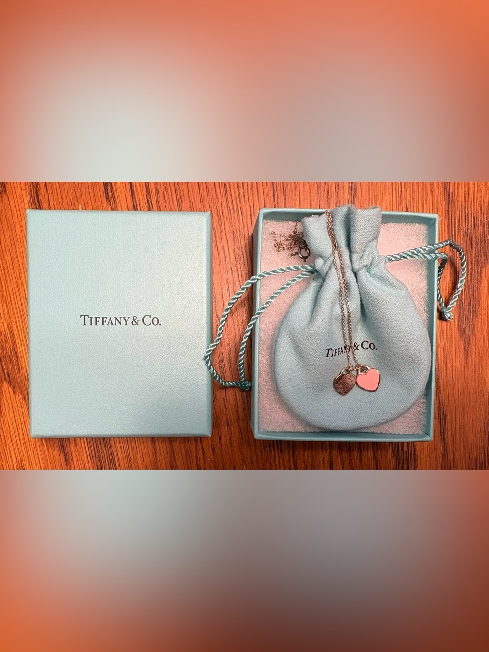 ✨✨Tiffany & Co. Silver Heart Tag Necklace with Pink Accent NWOT ✨✨